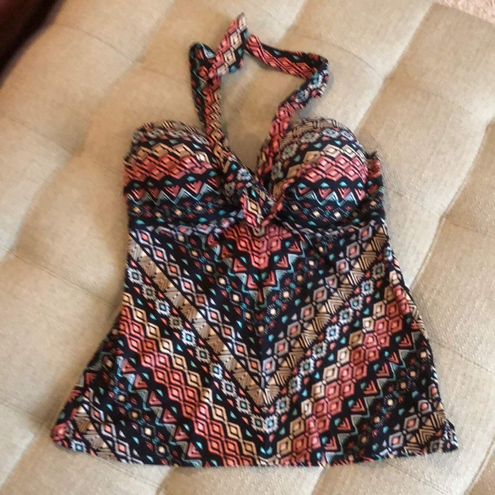 Coco Reef Multicolor Tribal Print Tankini Top - Black, Coral, Teal, Cream